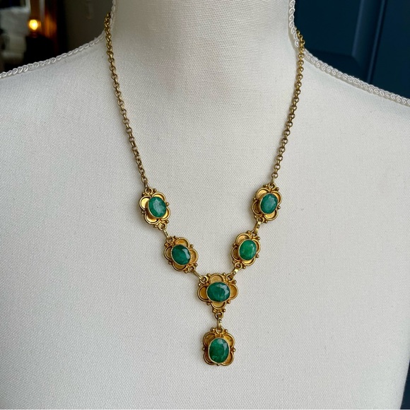 Genuine Natural Emerald/Green Spinel Six Stones Pendant Gold Tone 19" Necklace - Picture 14 of 15